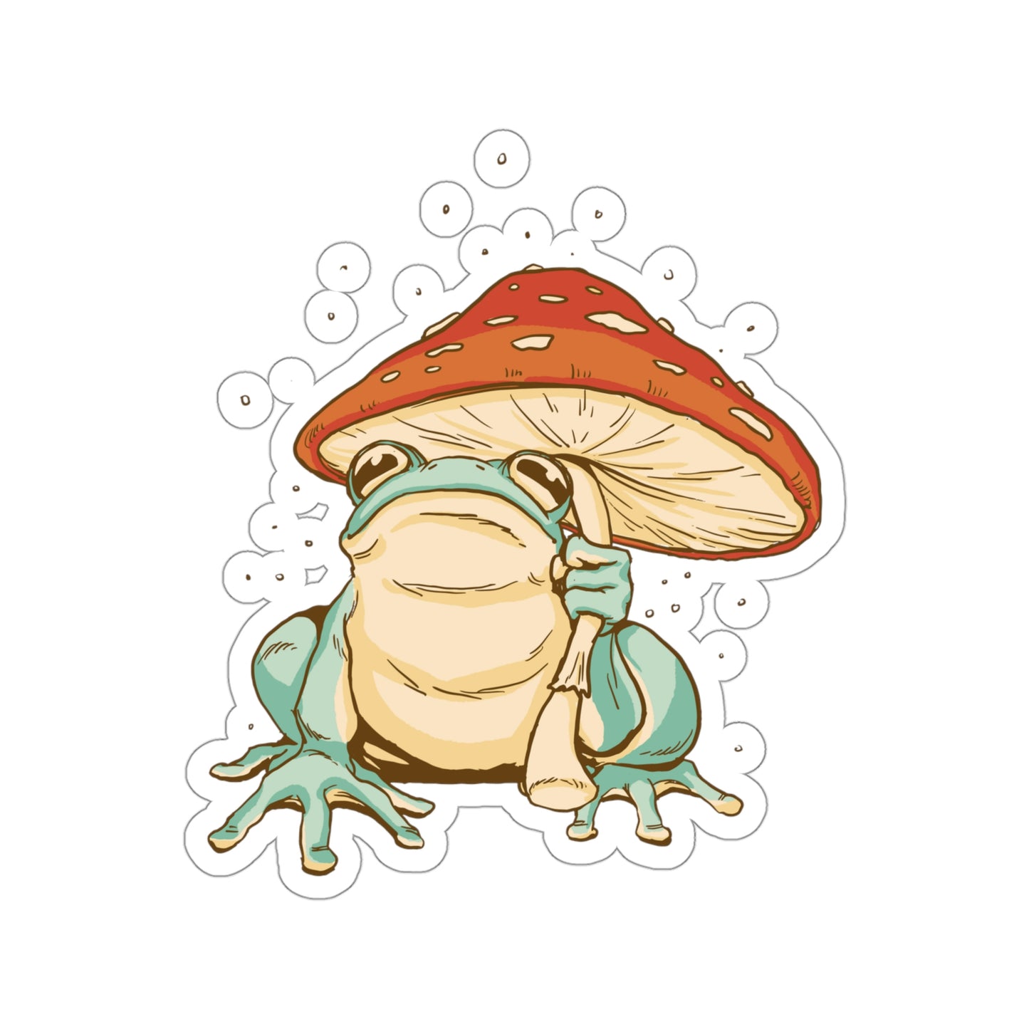 Cottagecore Aesthetic Mushrooms and Frog Sticker