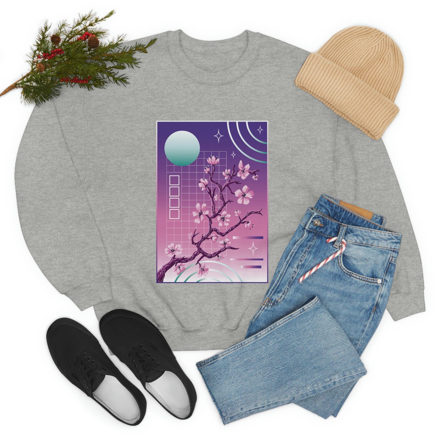 Indie Japanese Art, Japan Streeetwear Retro, Japanese Aesthetic Blossom Sweatshirt