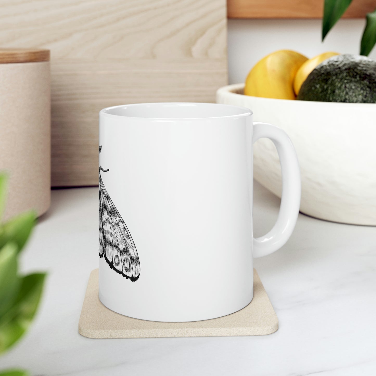 Ink Moth Skull White Ceramic Mug