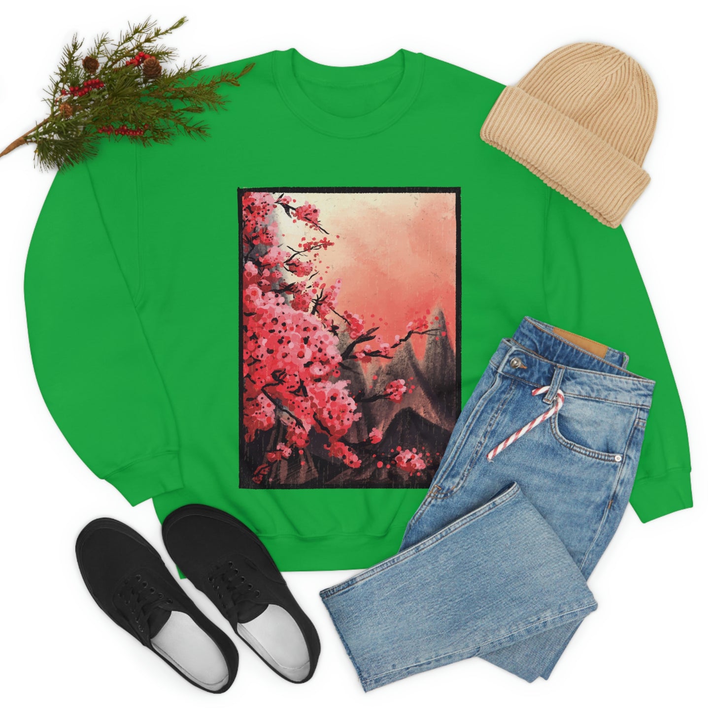 Indie Japanese Art, Japan Streeetwear Retro, Japanese Aesthetic Blossom Sweatshirt