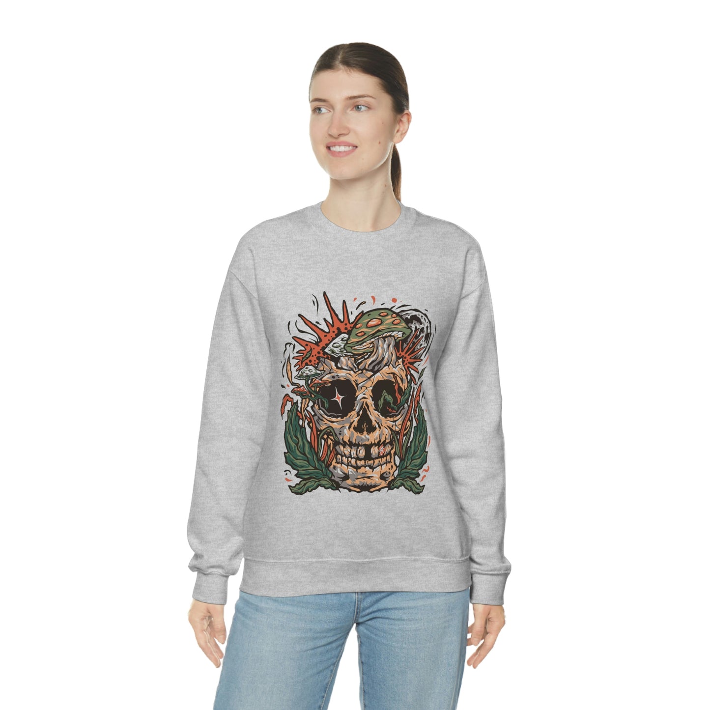 Cottagecore Skull and Mushrooms Floral Sweatshirt