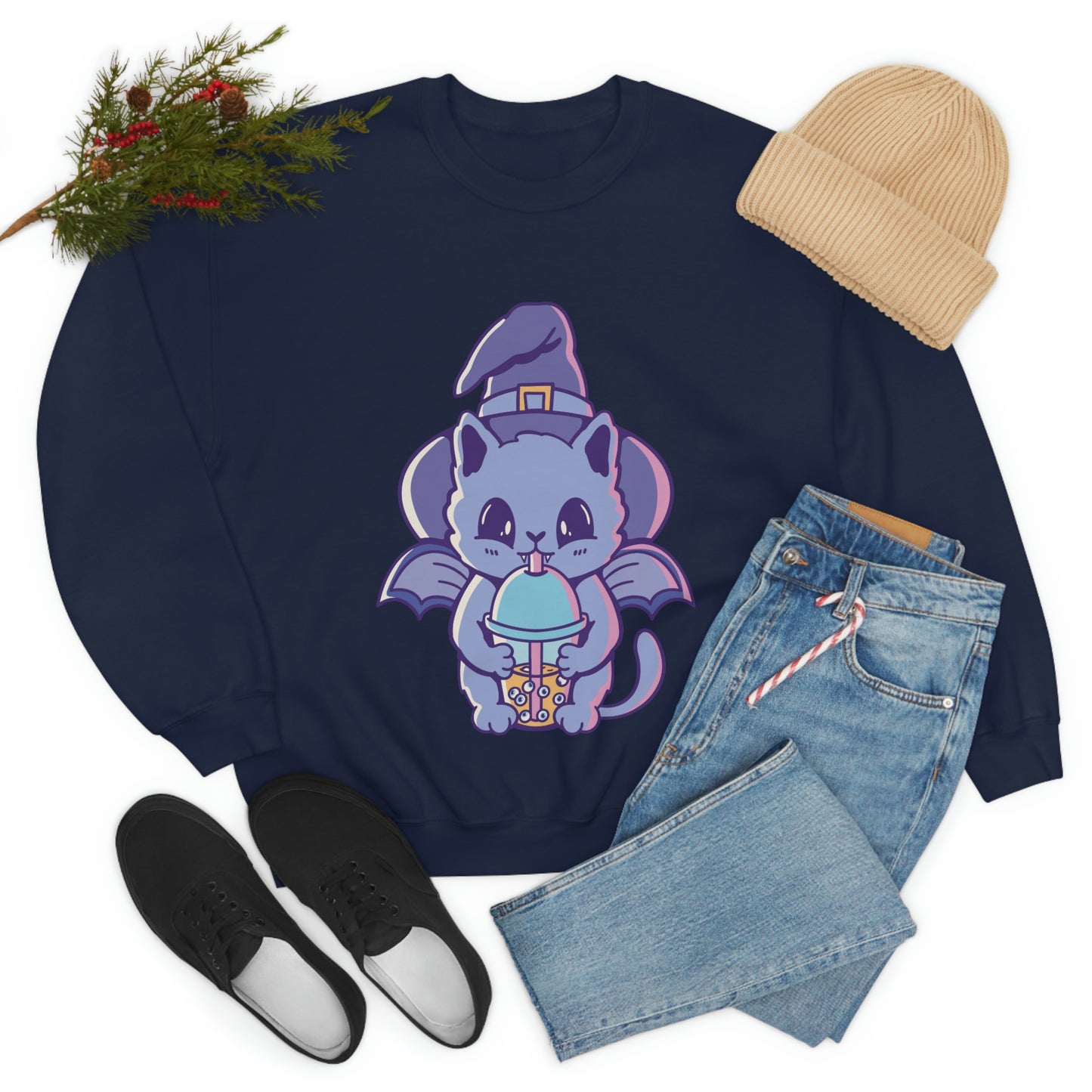 Pastel Goth Cat Witch, Goth Aesthetic Sweatshirt