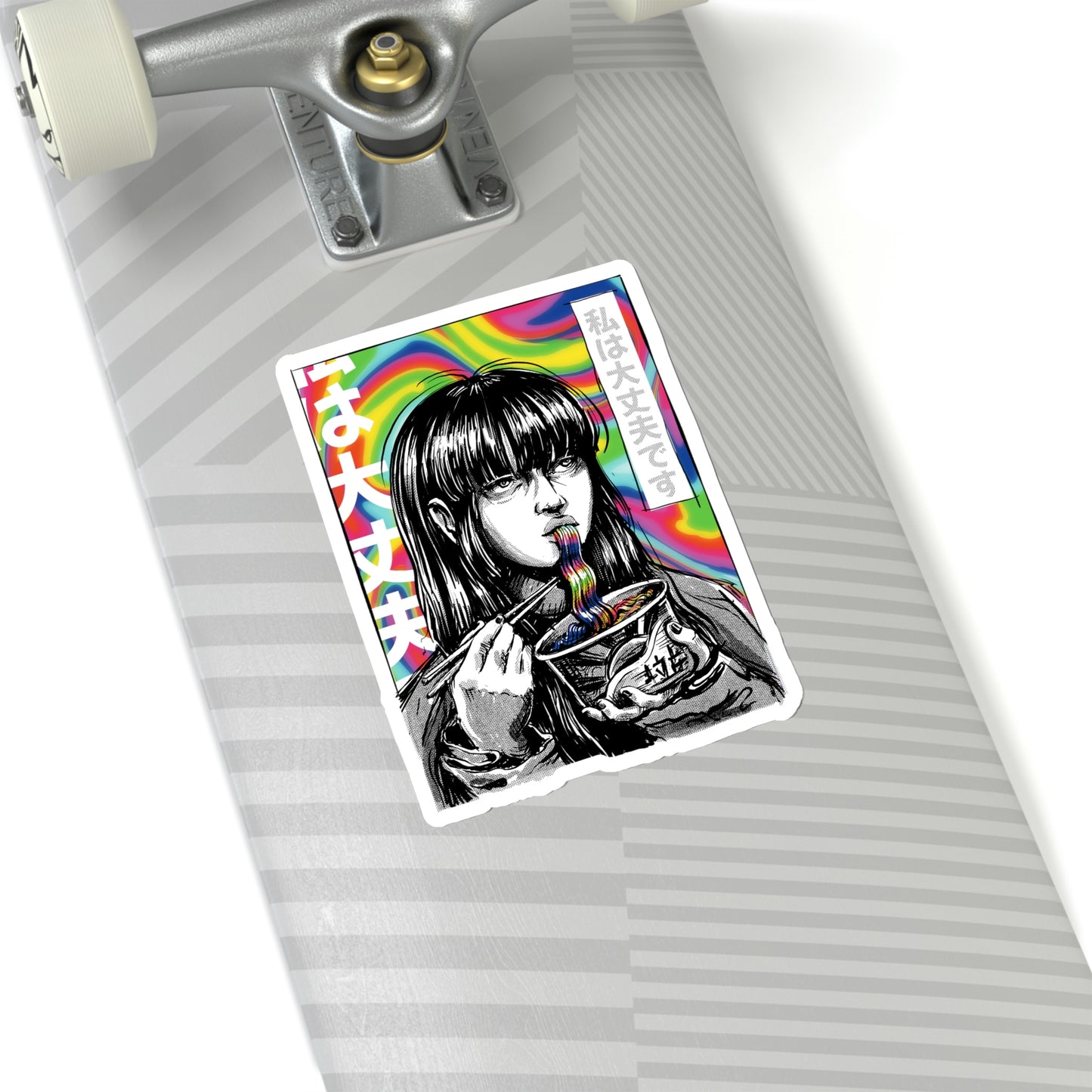 Japan Comic Psychedelic Girl Eating Ramen Sticker