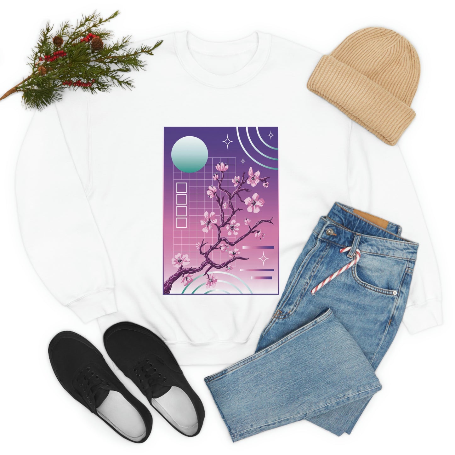Indie Japanese Art, Japan Streeetwear Retro, Japanese Aesthetic Blossom Sweatshirt