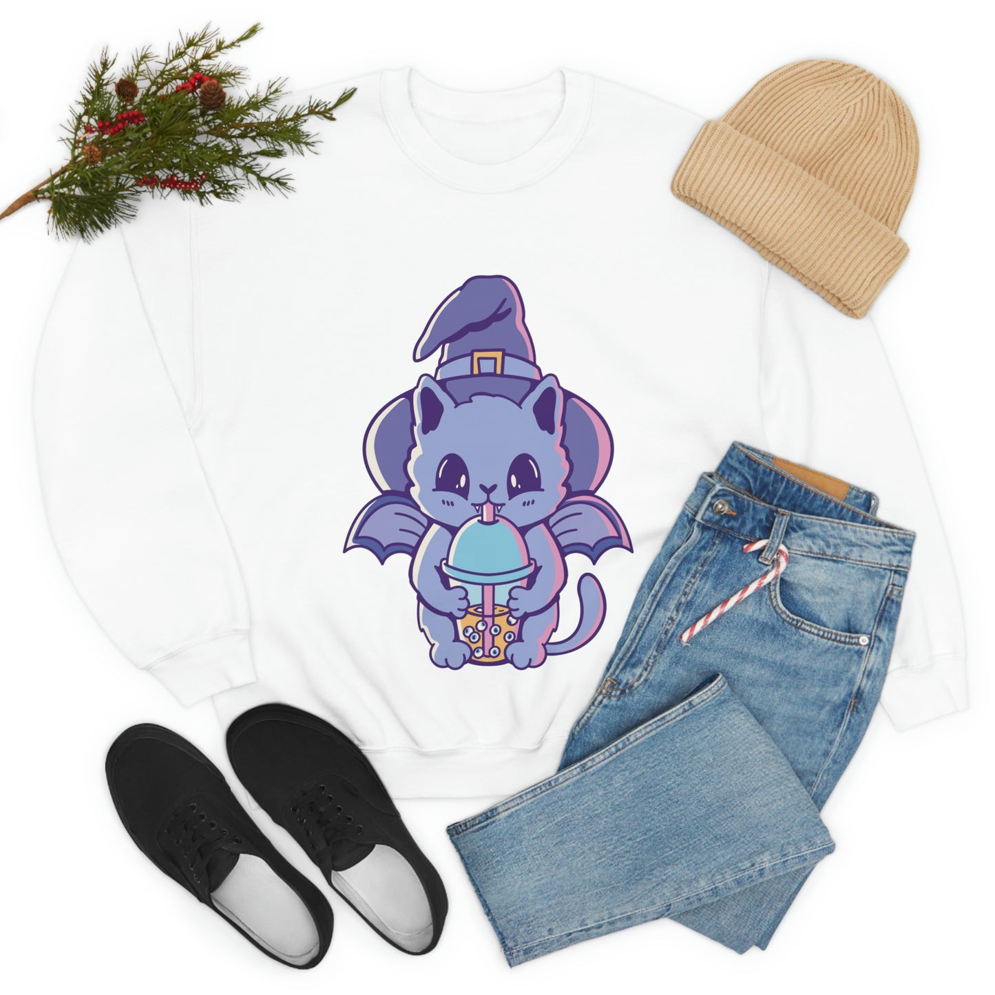 Pastel Goth Cat Witch, Goth Aesthetic Sweatshirt