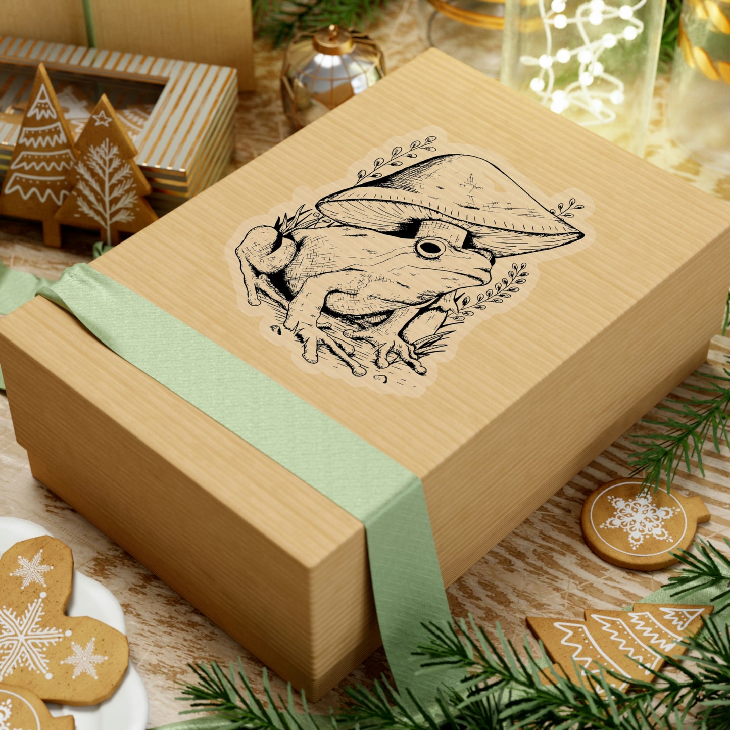 Cottagecore Aesthetic Mushrooms and Frog Hand Drawn Sticker