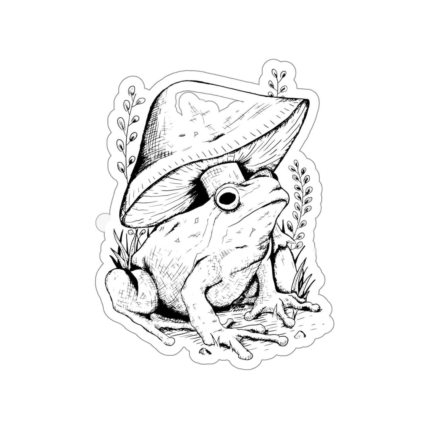 Cottagecore Aesthetic Mushrooms and Frog Hand Drawn Sticker