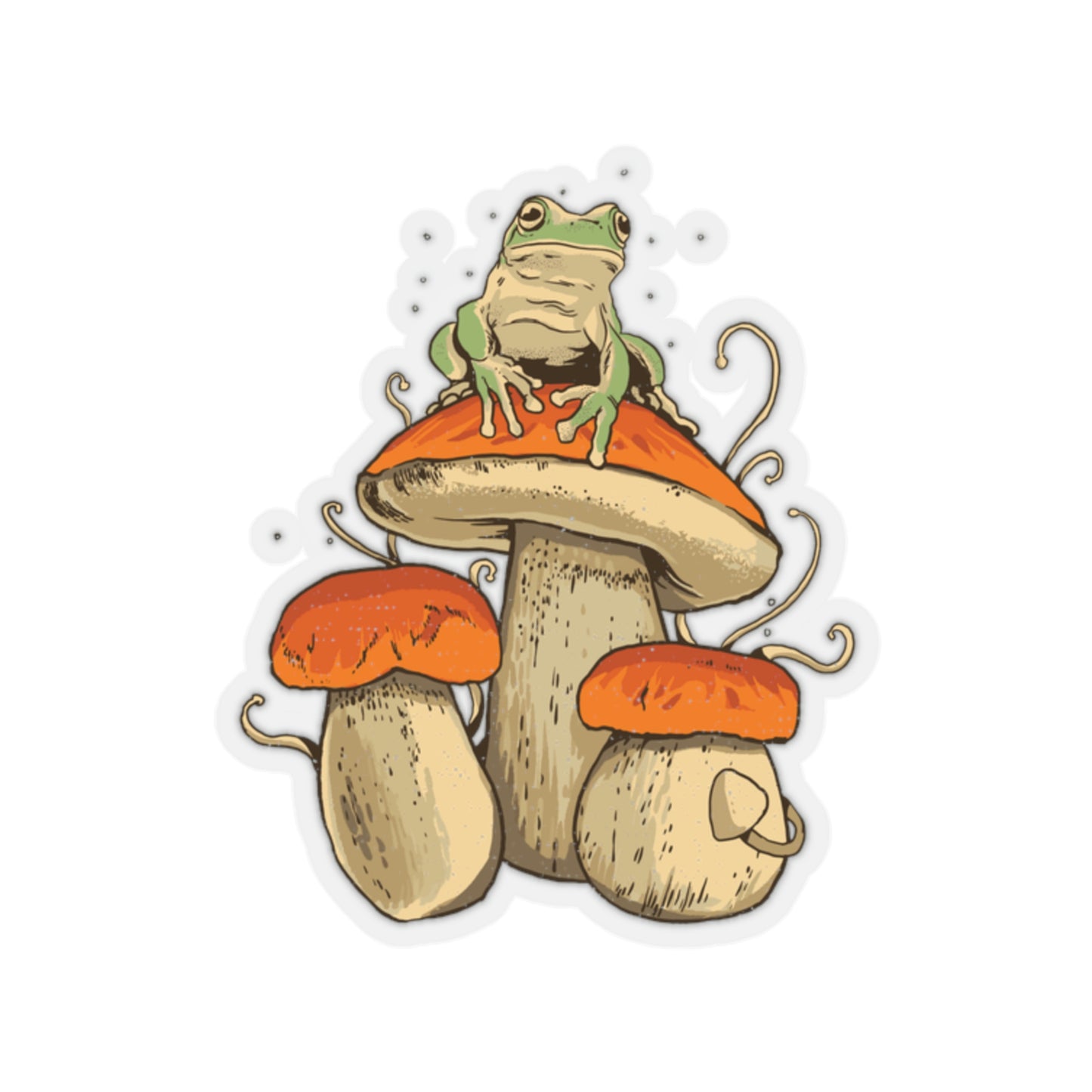 Cottagecore Aesthetic Mushrooms and Frog Sticker