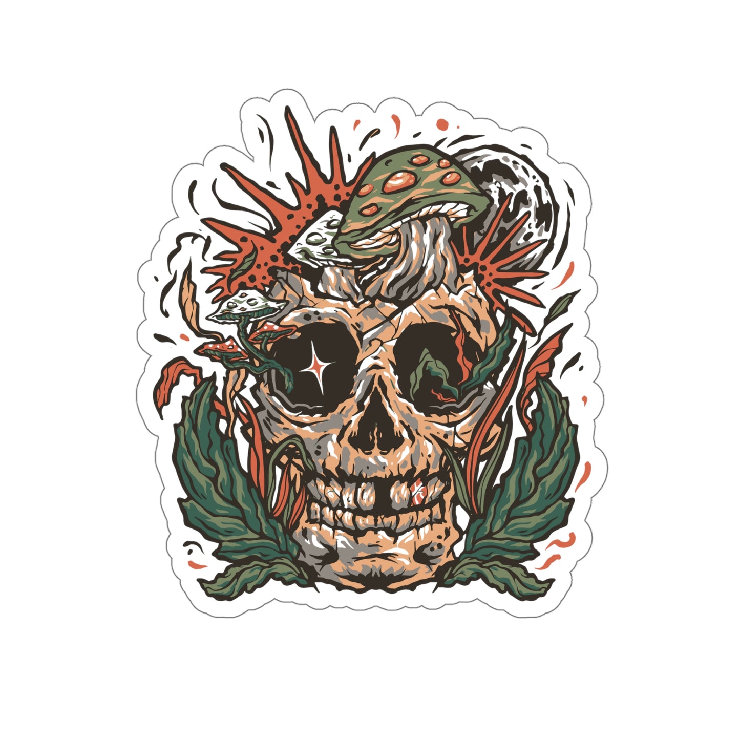 Cottagecore Skull and Mushrooms Floral Sticker