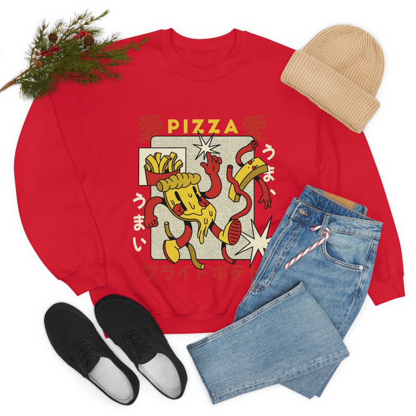 Japanese Aesthetic Pizza Cartoon Sweatshirt
