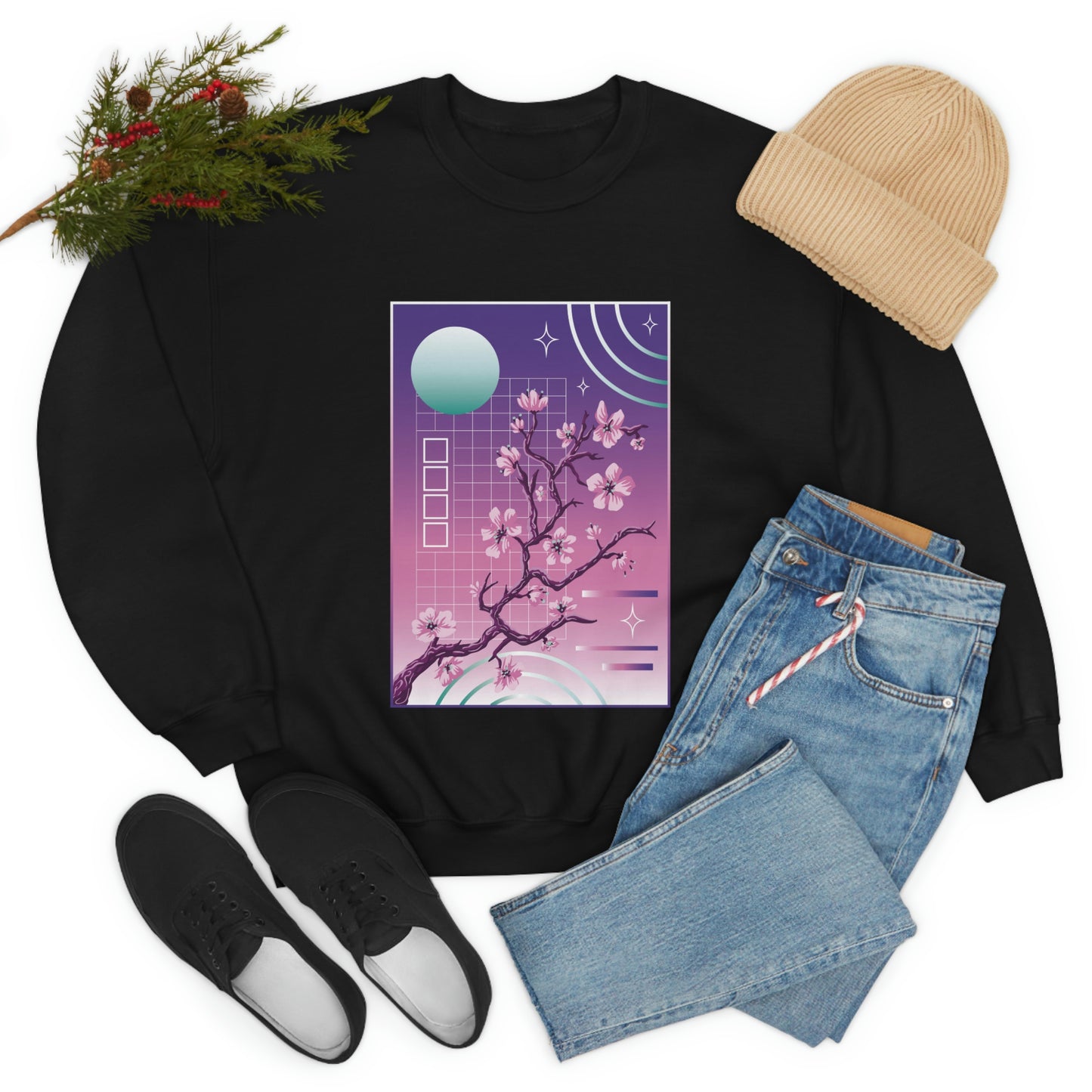 Indie Japanese Art, Japan Streeetwear Retro, Japanese Aesthetic Blossom Sweatshirt