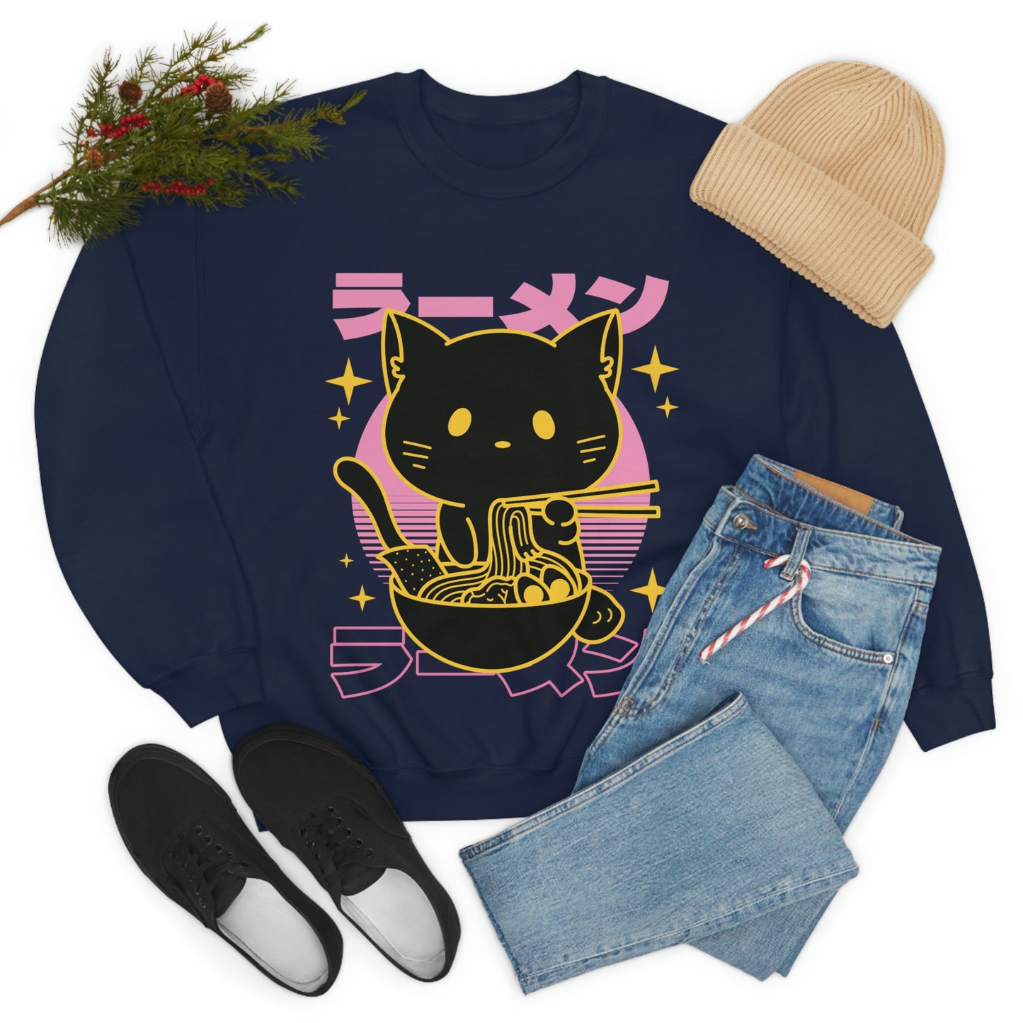 Kawaii Sweatshirt, Kawaii Clothing, Kawaii Clothes, Yami Kawaii Aesthetic, Pastel Kawaii Sweatshirt Cat Ramen Sweater Sweatshirt