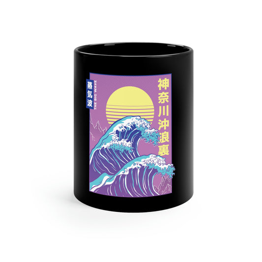 Japanese Aesthetic Vaporwave The Great Wave off Kanagawa 11oz Black Mug