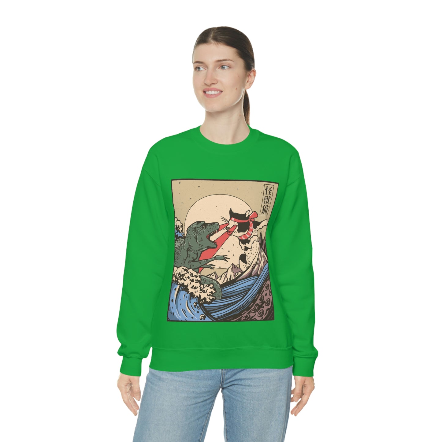 Indie Japanese Art Kaiju Vs Cat Sweatshirt