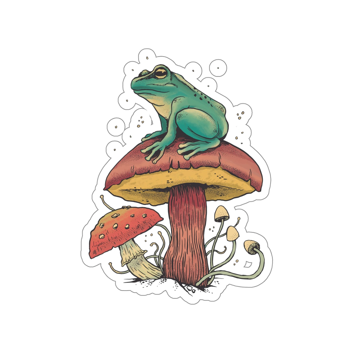 Cottagecore Aesthetic Mushrooms and Frog Sticker