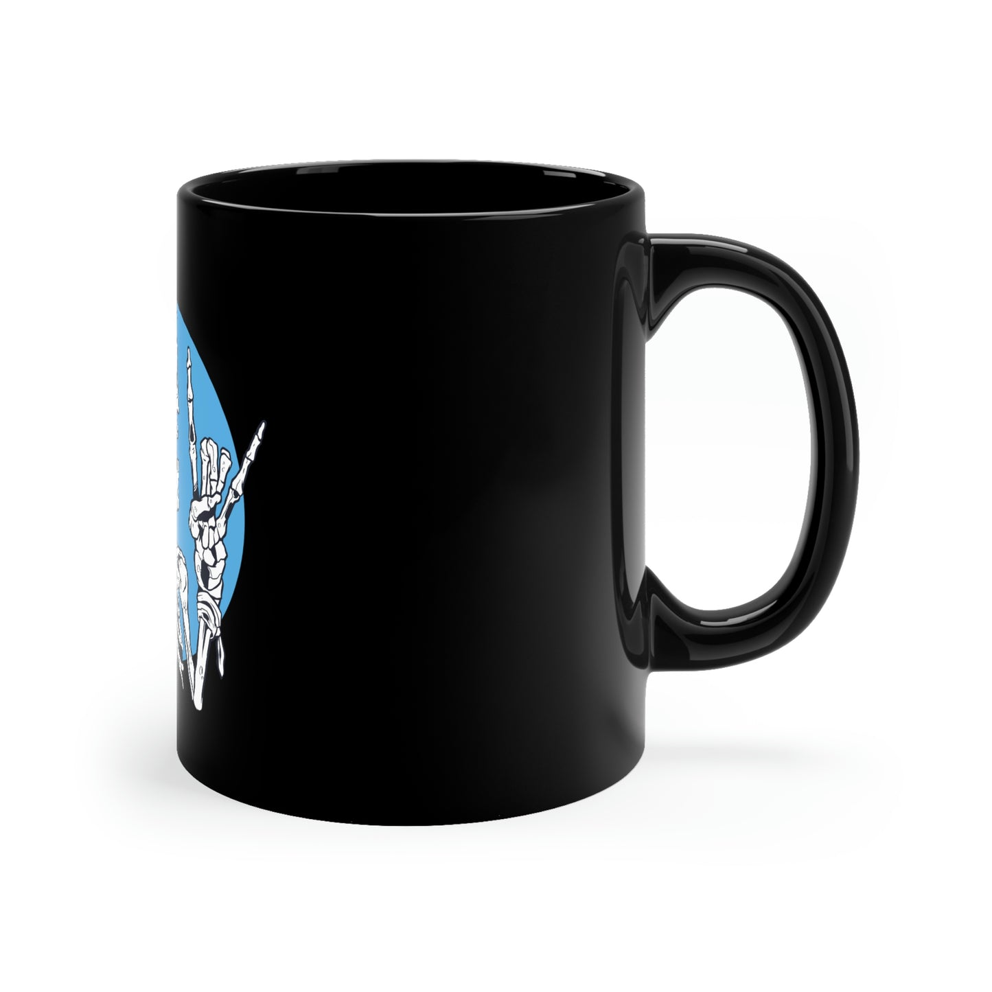 Skeleton Rock Sign Skater 11oz Black Mug