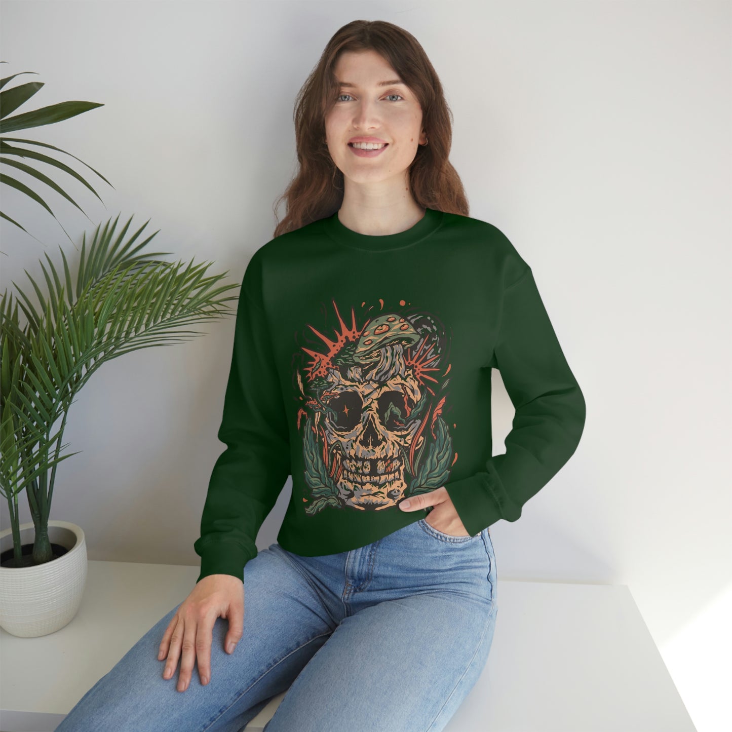 Cottagecore Skull and Mushrooms Floral Sweatshirt