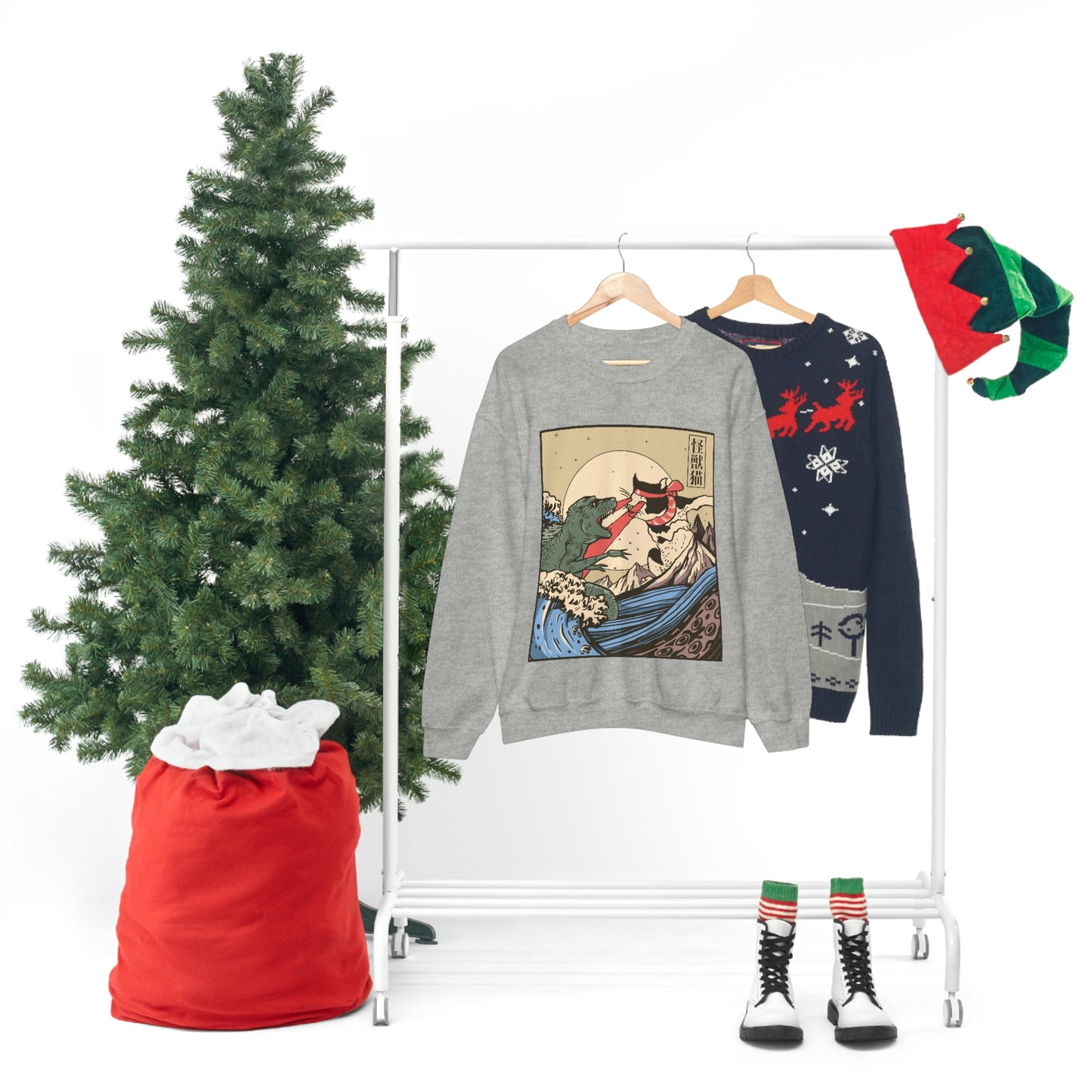 Indie Japanese Art Kaiju Vs Cat Sweatshirt