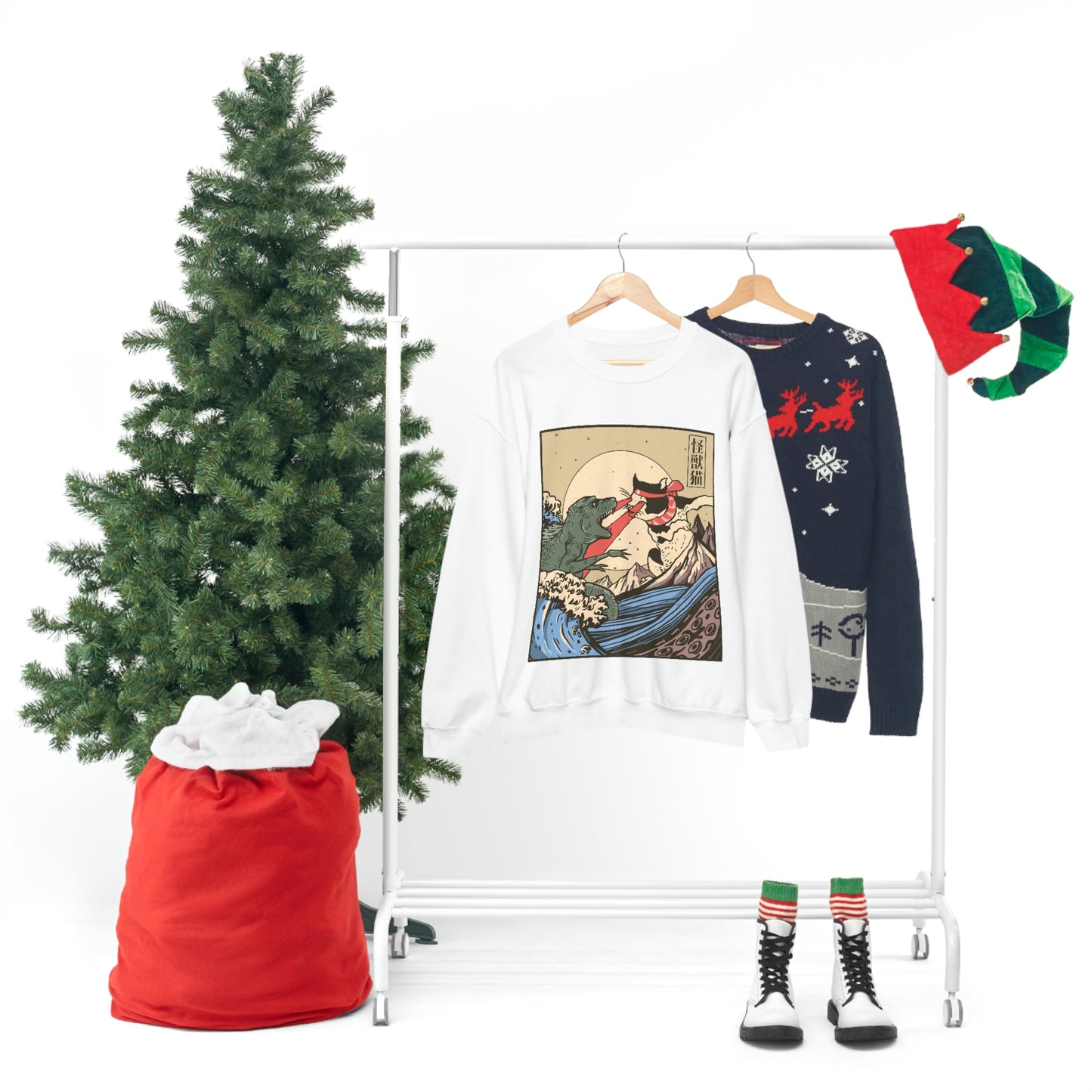 Indie Japanese Art Kaiju Vs Cat Sweatshirt