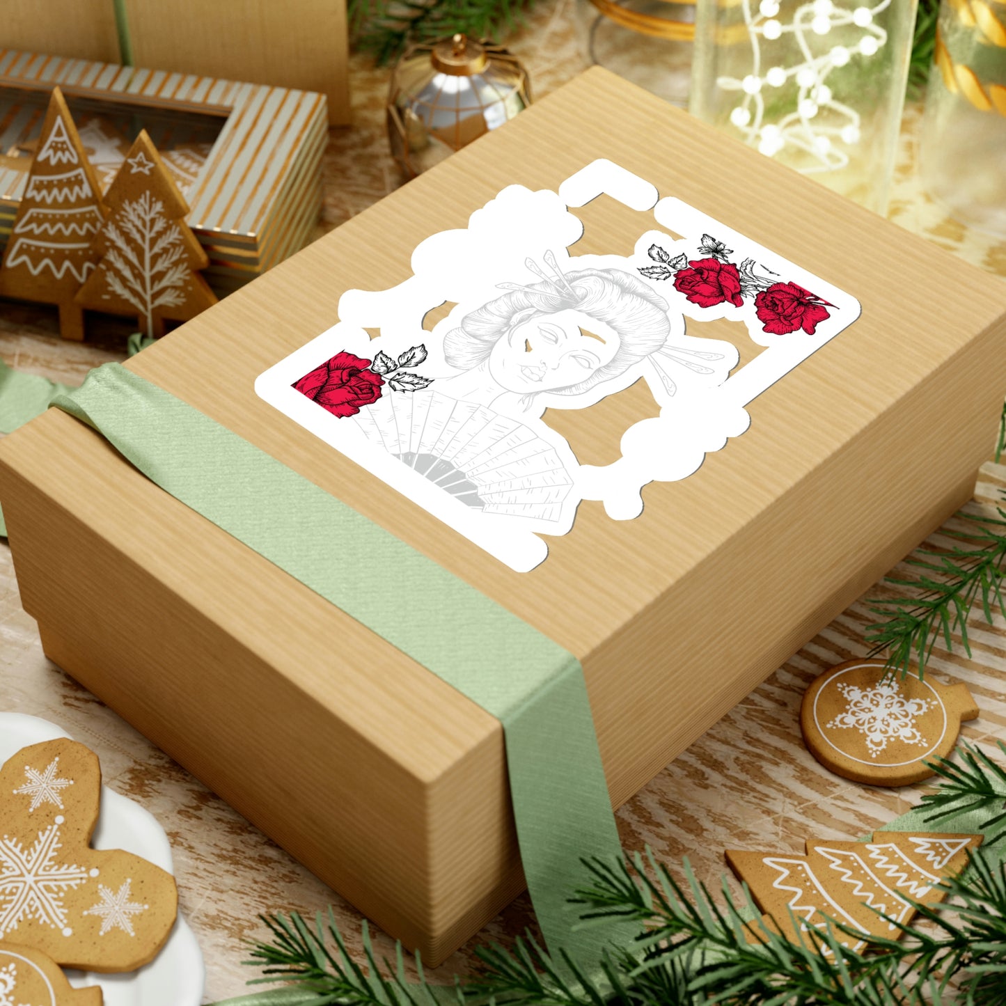 Indie Art Japanese Aesthetic Line Art Geisha Sticker