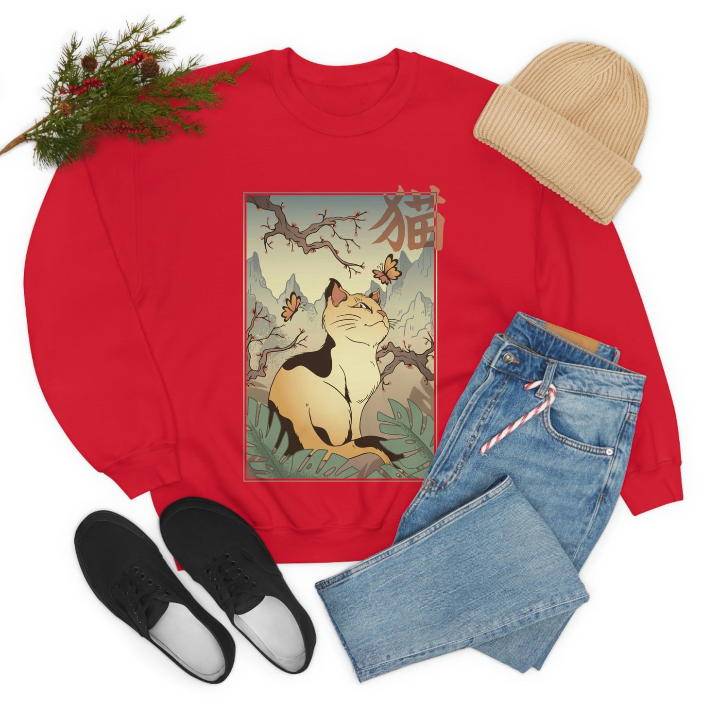 Indie Japanese Art Retro, Japanese Aesthetic Cat Sweatshirt