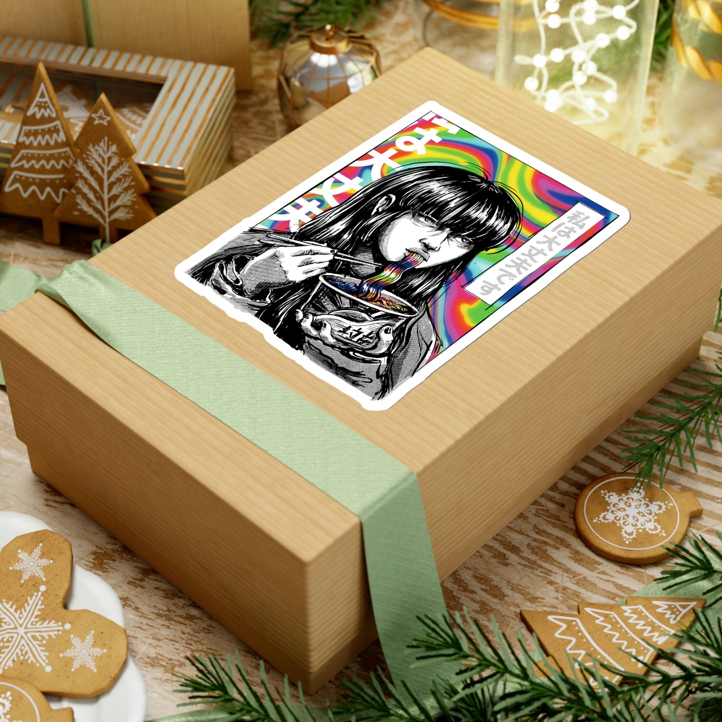 Japan Comic Psychedelic Girl Eating Ramen Sticker