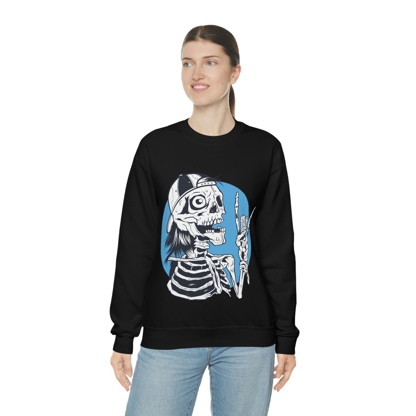 Skeleton Rock Sign Skater Sweatshirt
