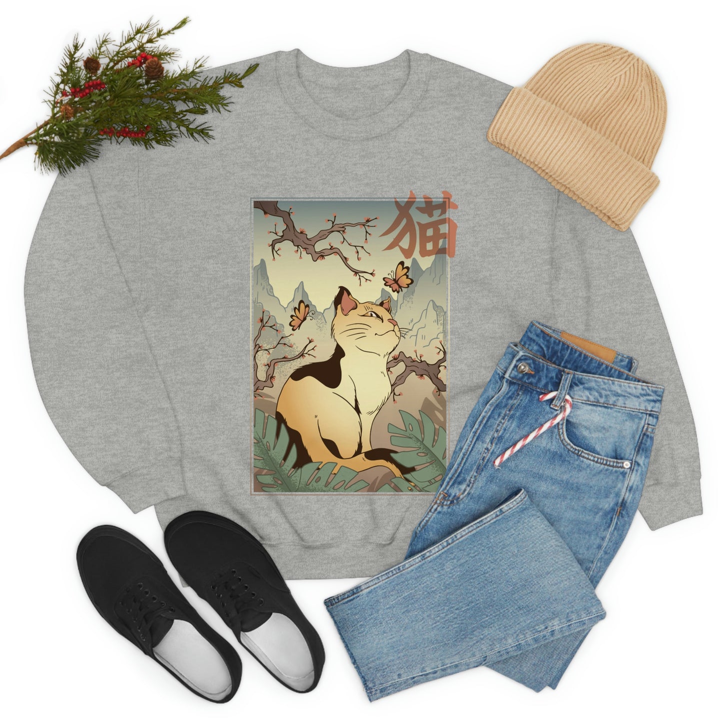Indie Japanese Art Retro, Japanese Aesthetic Cat Sweatshirt