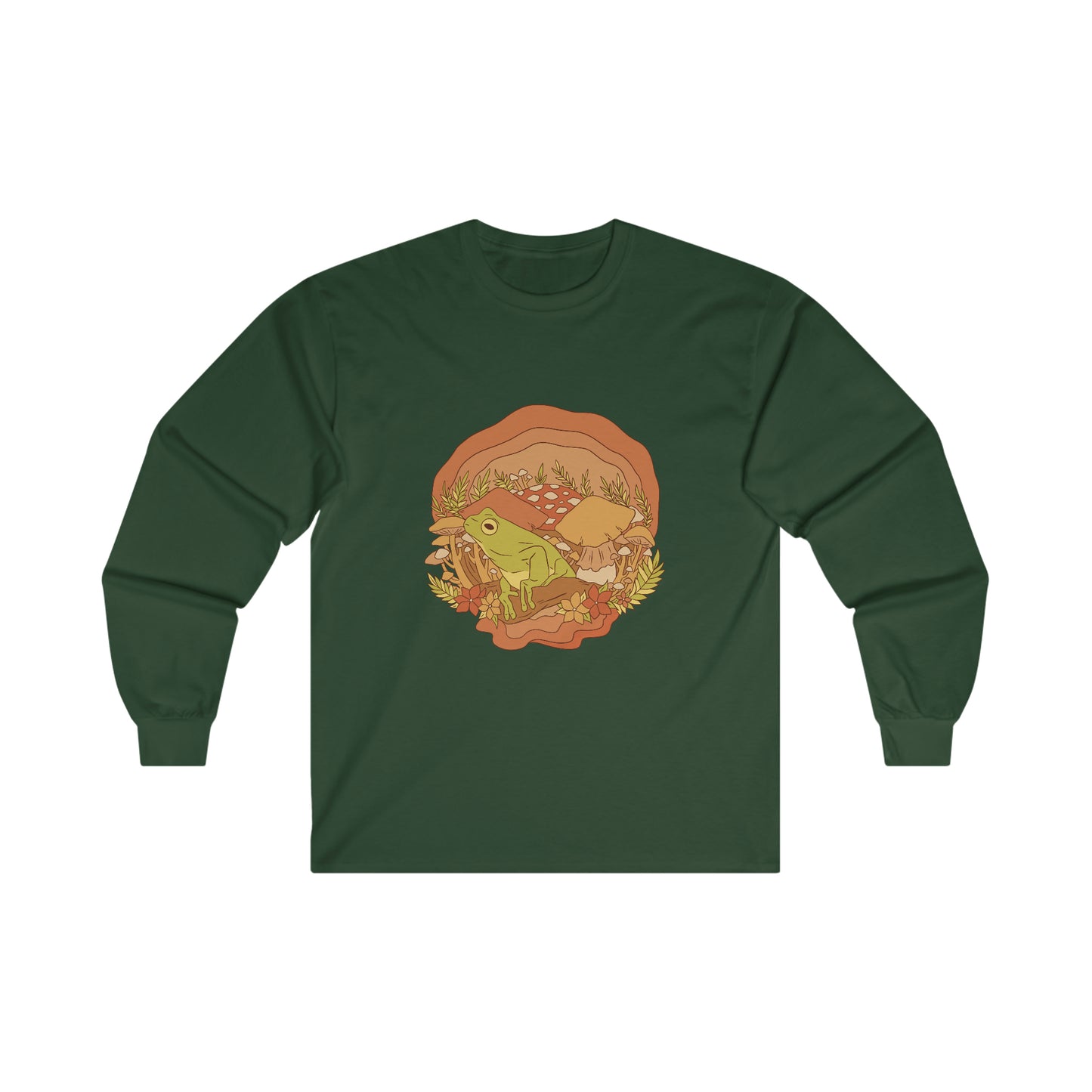 Cottagecore Aesthetic Mushrooms and Frog Long Sleeve Shirt