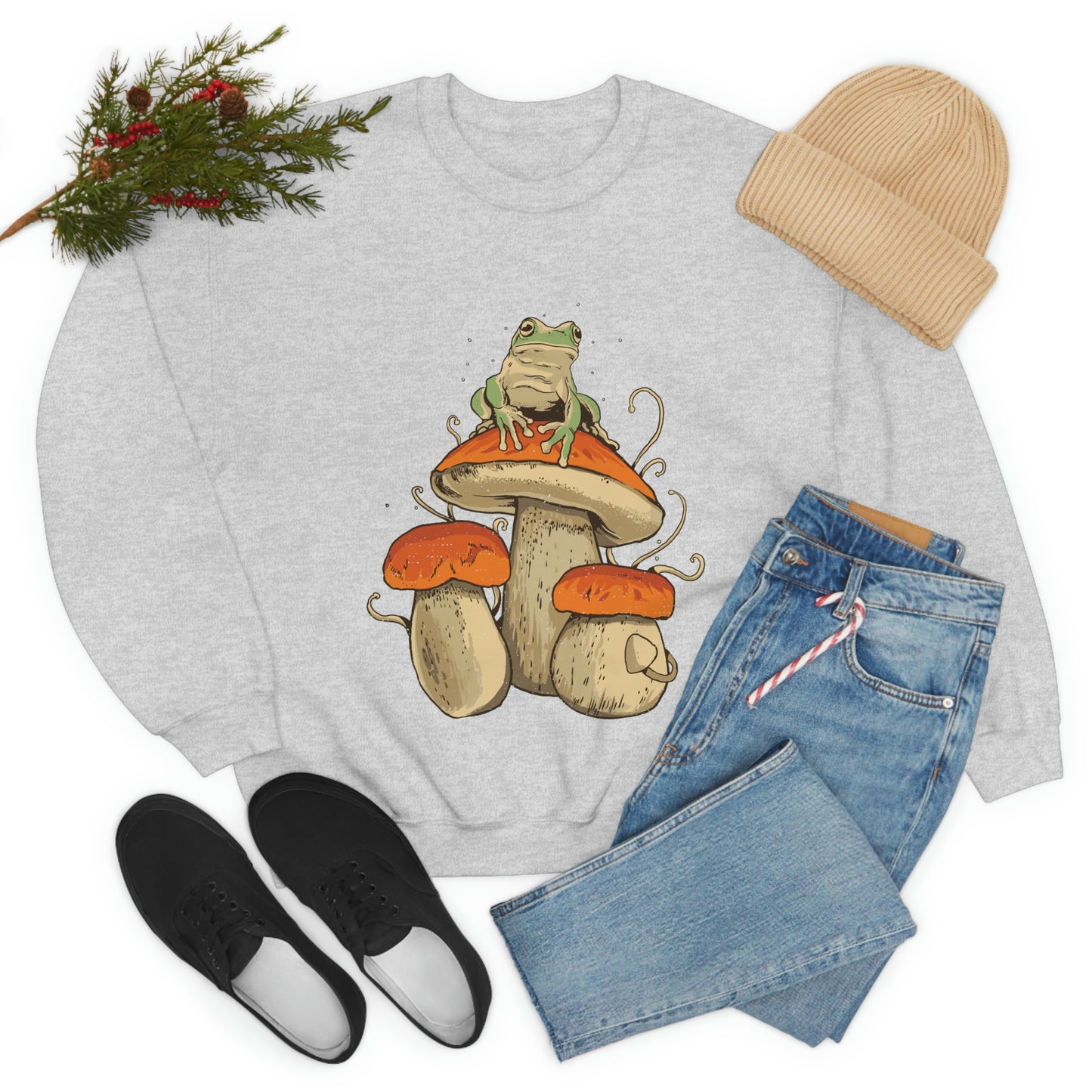 Cottagecore Aesthetic Mushrooms and Frog Sweatshirt
