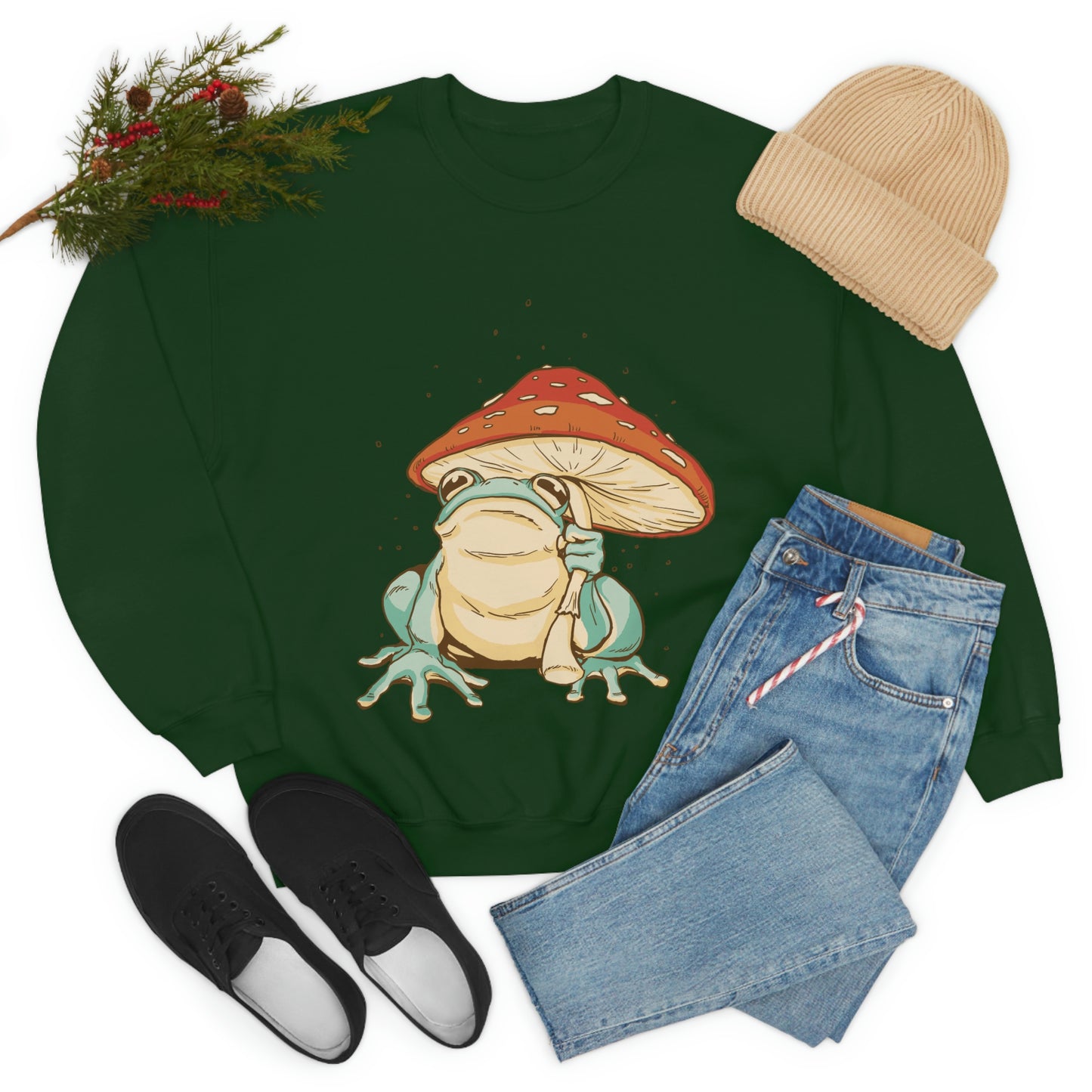 Cottagecore Aesthetic Mushrooms and Frog Sweatshirt