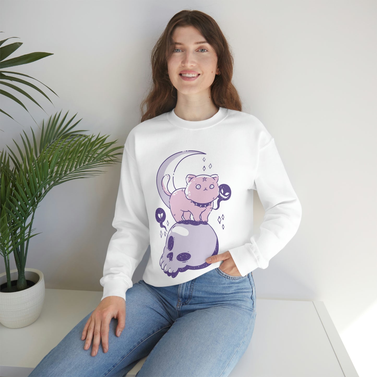 Pastel Goth Cat On Skull Goth Aesthetic Sweatshirt
