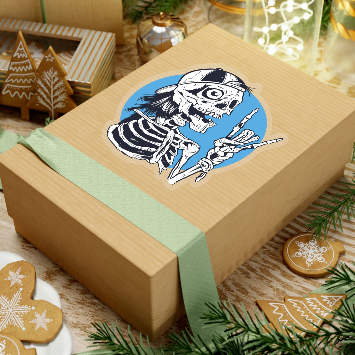 Skeleton Rock Sign Skater Sticker