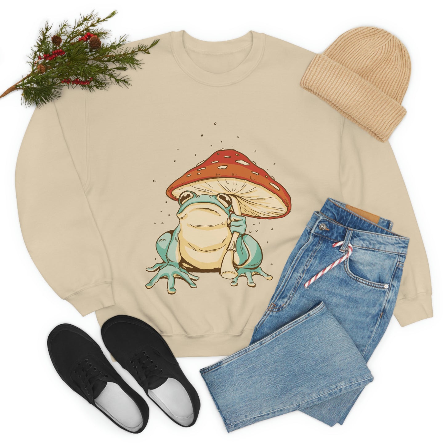 Cottagecore Aesthetic Mushrooms and Frog Sweatshirt