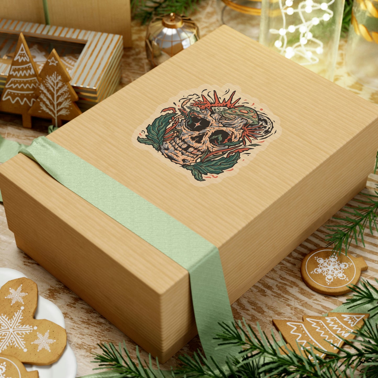 Cottagecore Skull and Mushrooms Floral Sticker