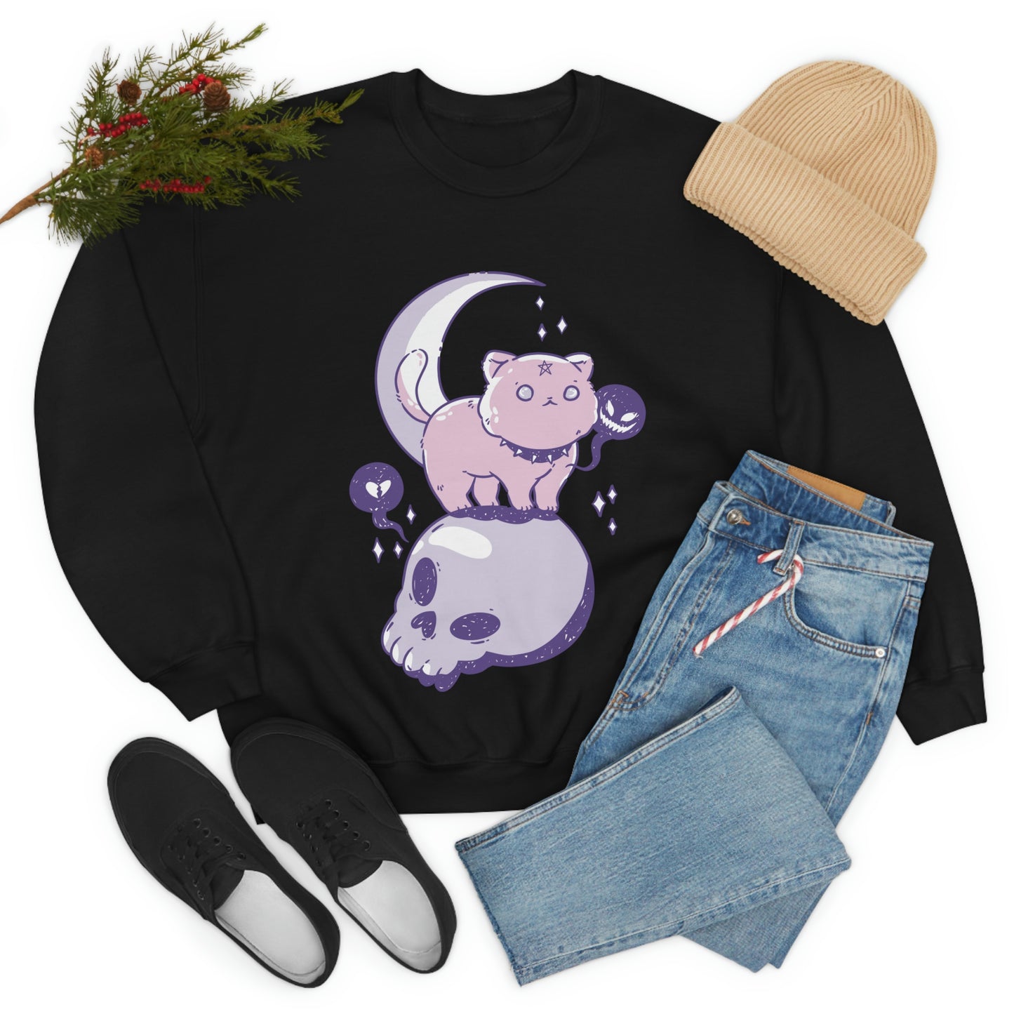 Pastel Goth Cat On Skull Goth Aesthetic Sweatshirt