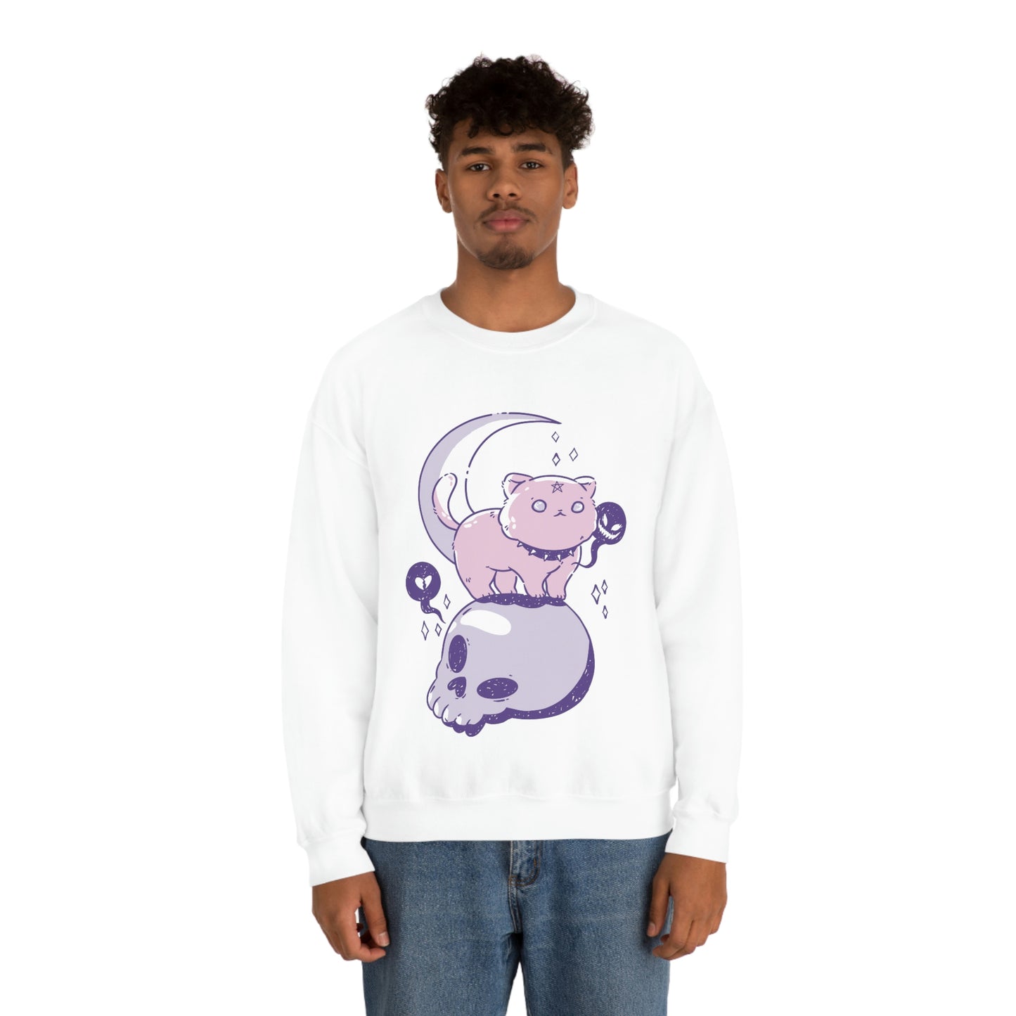 Pastel Goth Cat On Skull Goth Aesthetic Sweatshirt
