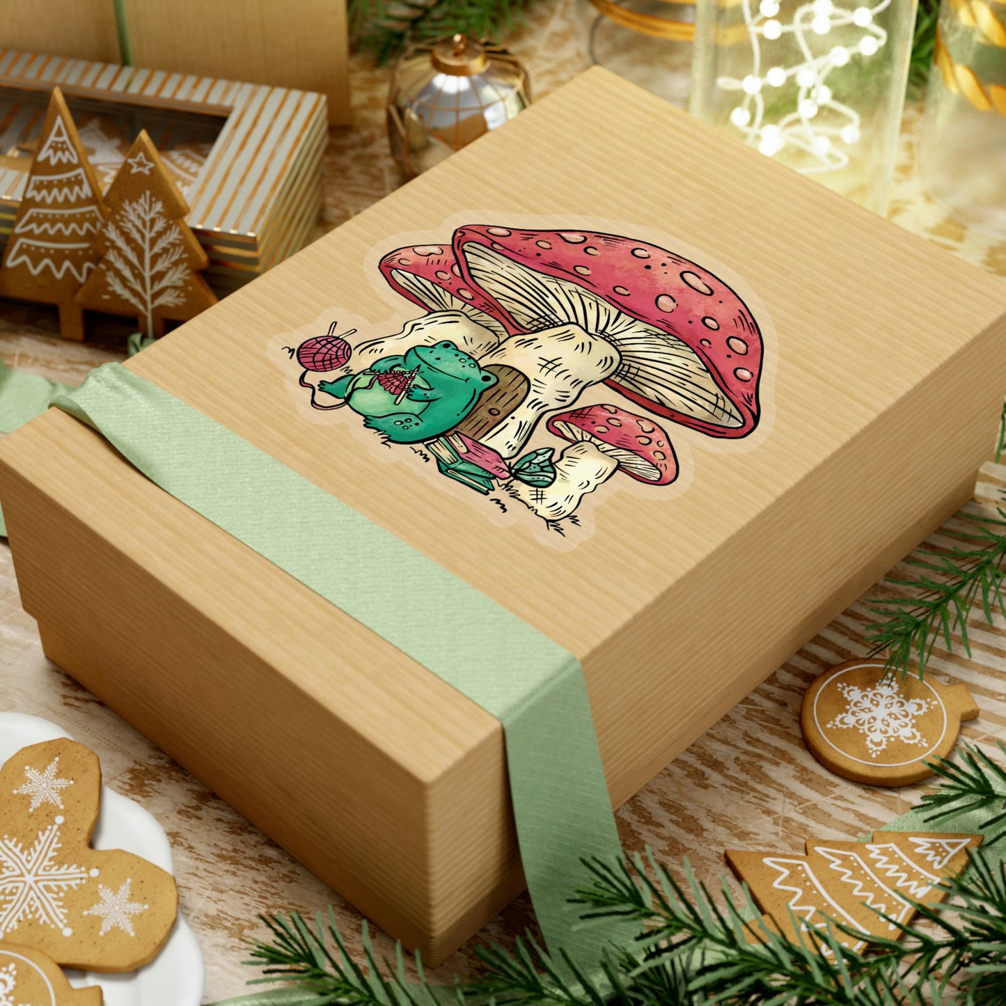 Cottagecore Aesthetic Mushrooms and Frog Cartoon Sticker