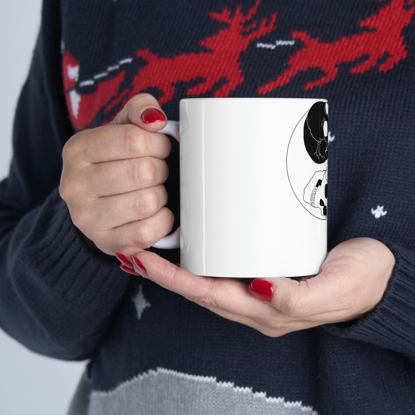 Ying Yang Skulls, Goth Aesthetic White Ceramic Mug