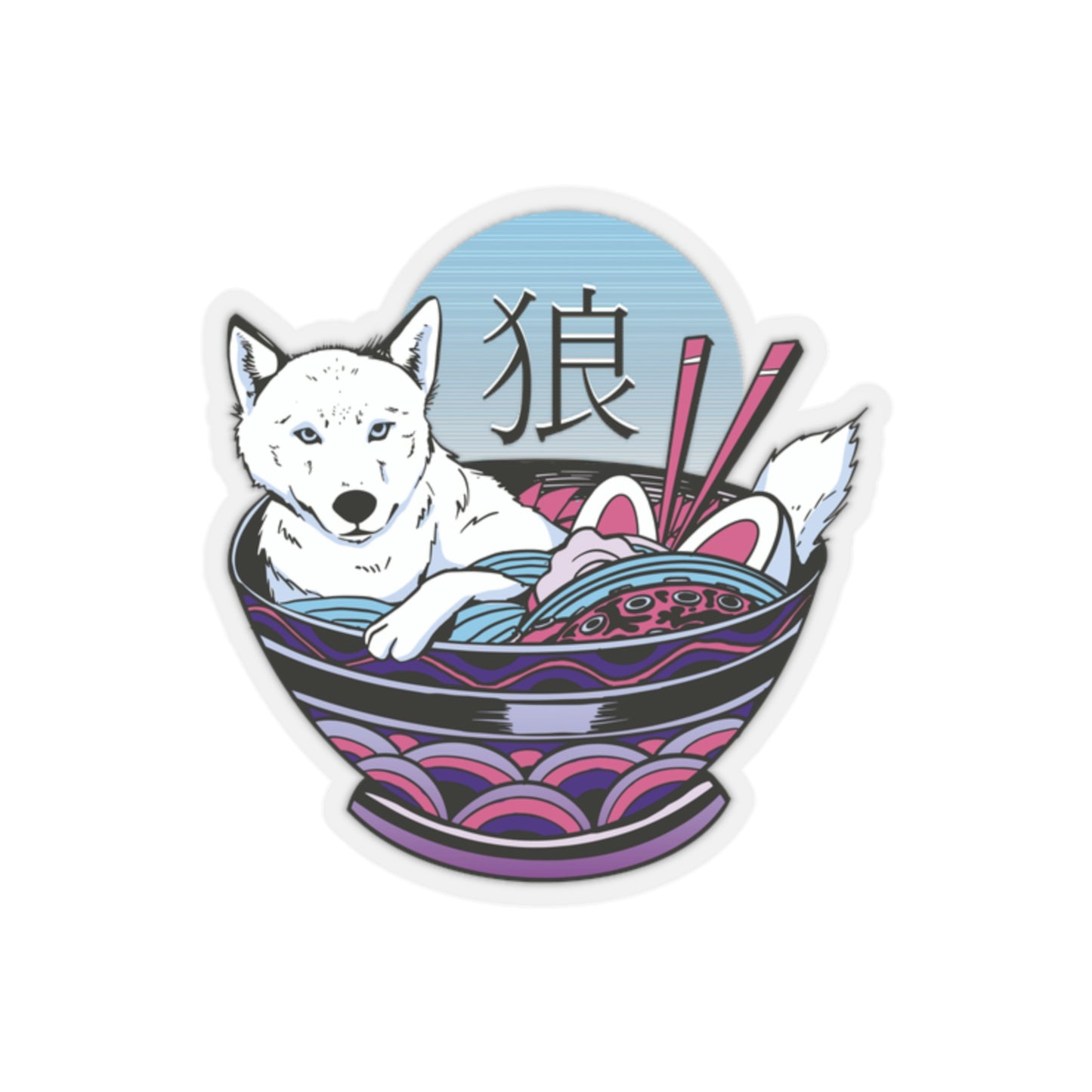 Retrowave Wolf In Ramen, Vaporwave Sticker