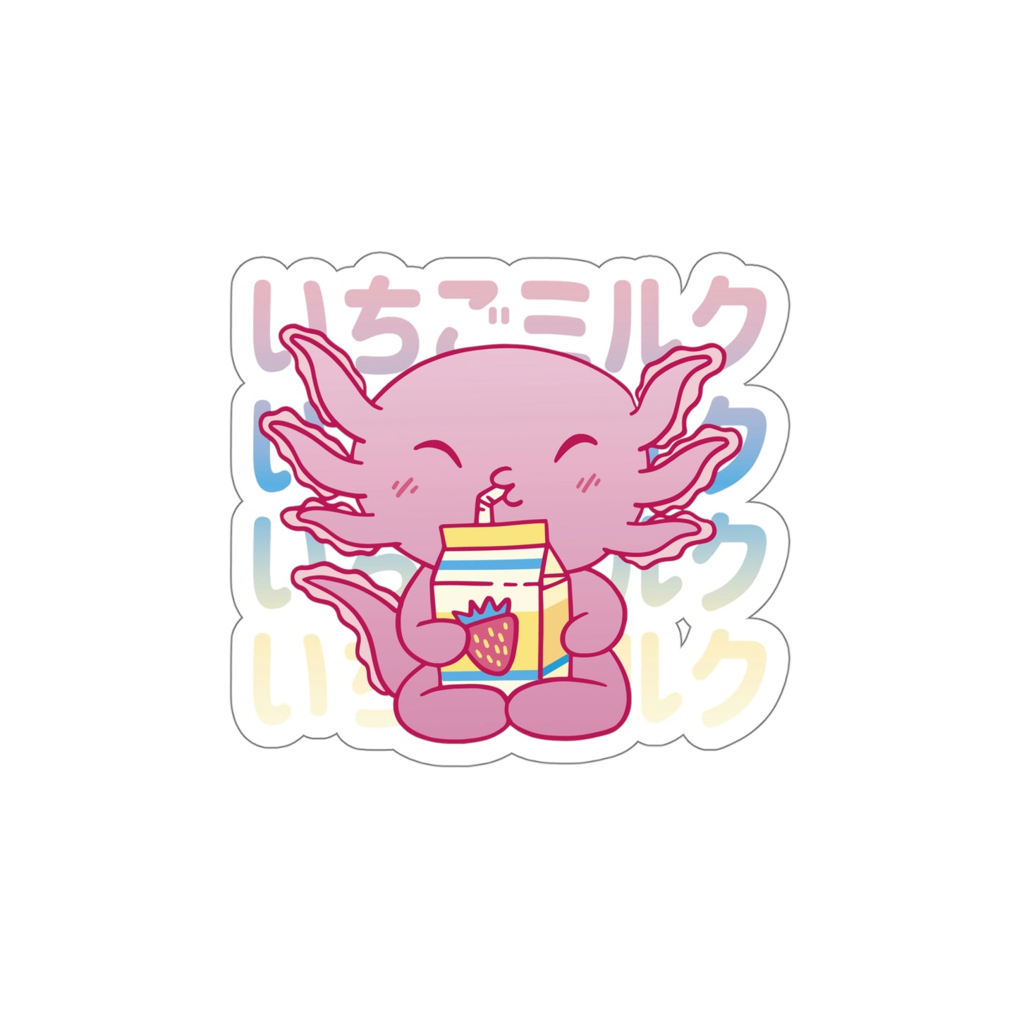 Cute Axolotl Drinking Strawberry Milk Pastel Kawaii Aesthetic, Yami Kawaii, Japanese Aesthetic Otaku Sticker