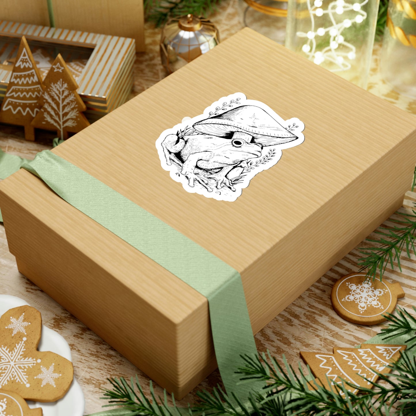 Cottagecore Aesthetic Mushrooms and Frog Hand Drawn Sticker