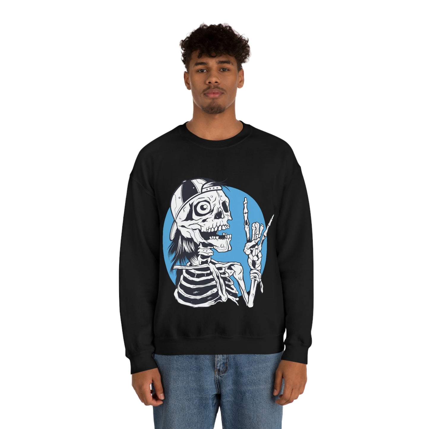 Skeleton Rock Sign Skater Sweatshirt