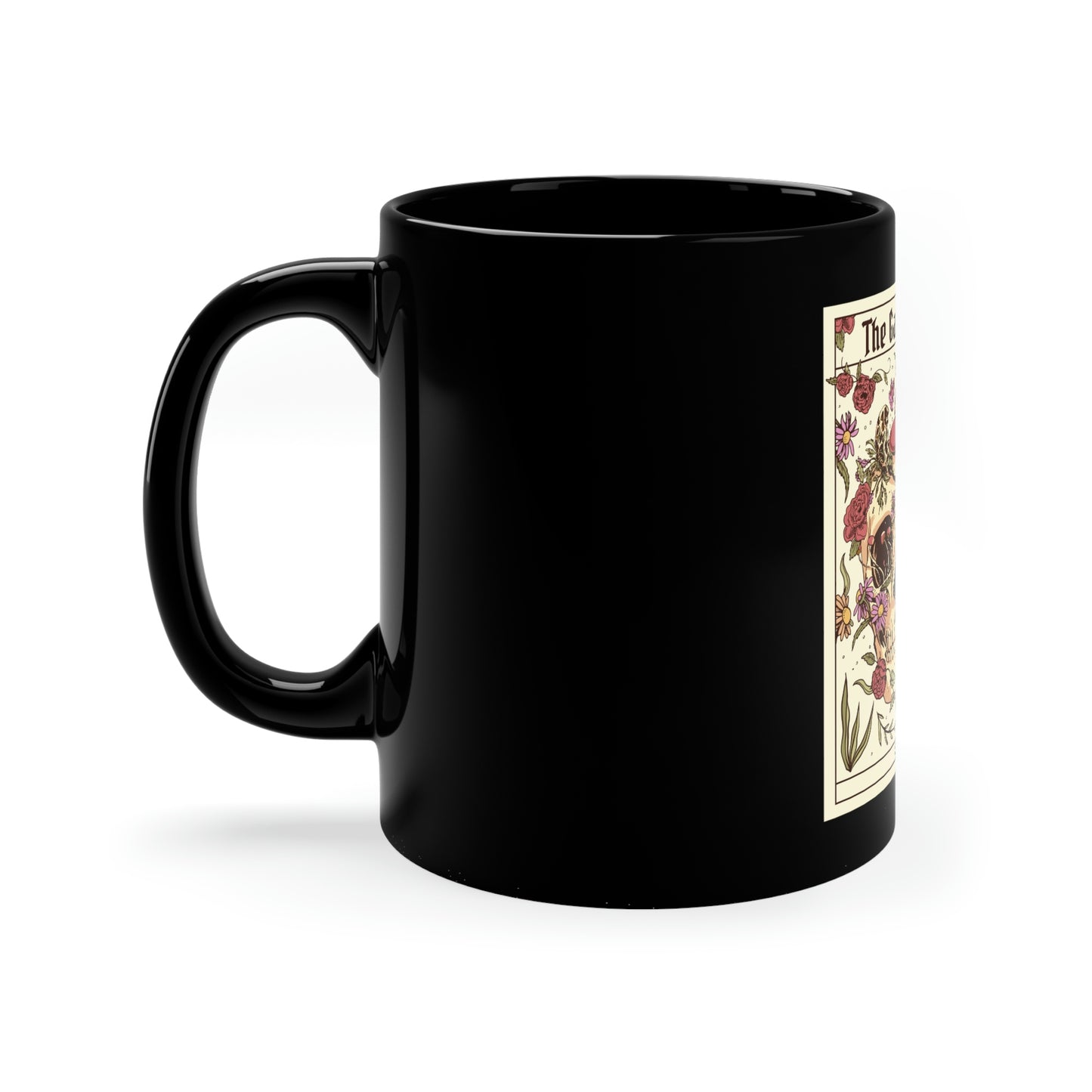 Tarot Card The Gardener Skull 11oz Black Mug