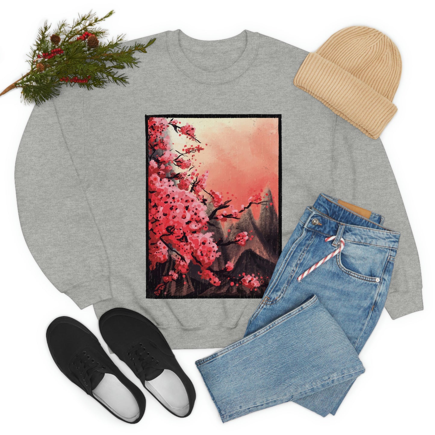 Indie Japanese Art, Japan Streeetwear Retro, Japanese Aesthetic Blossom Sweatshirt
