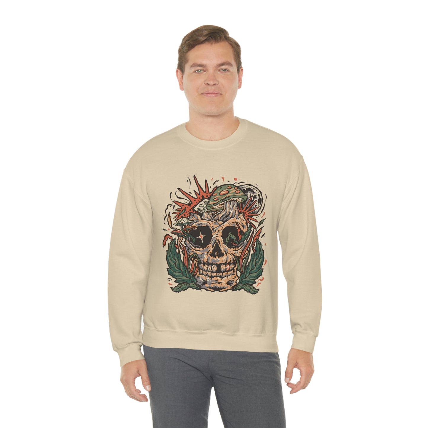 Cottagecore Skull and Mushrooms Floral Sweatshirt