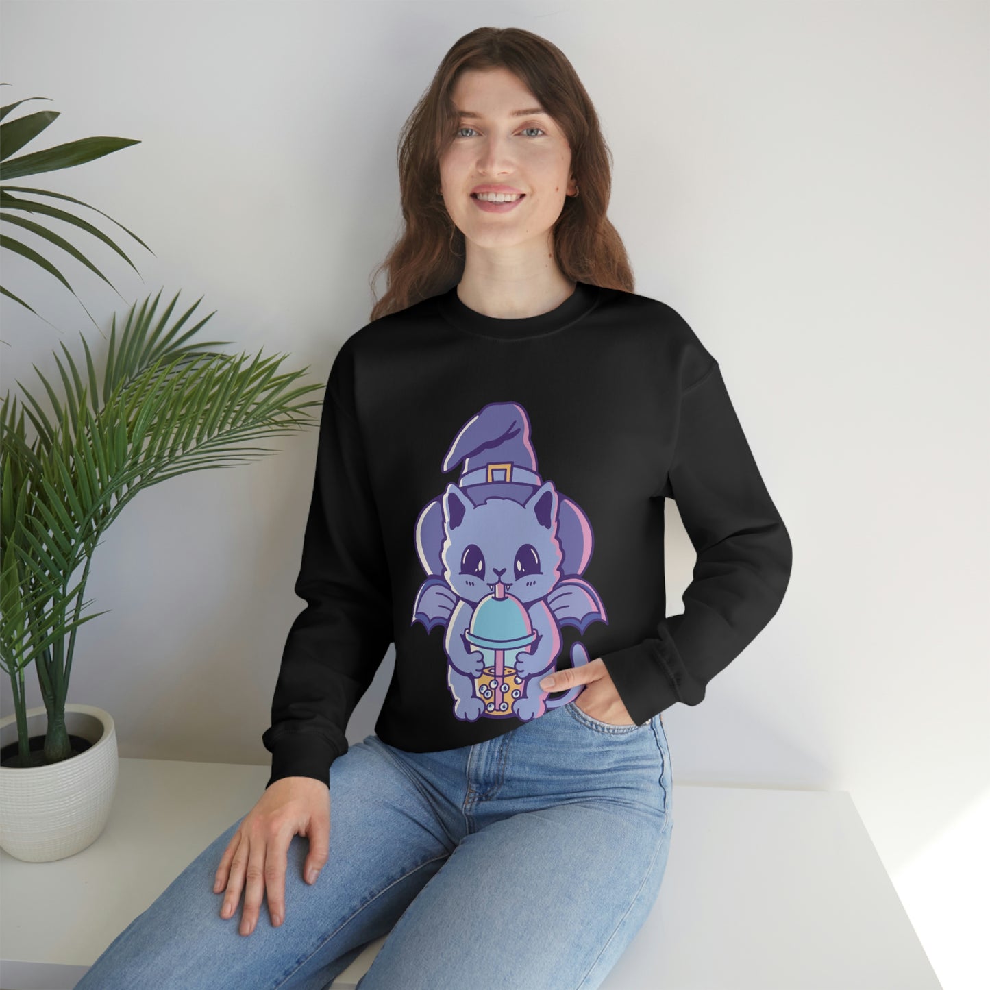 Pastel Goth Cat Witch, Goth Aesthetic Sweatshirt