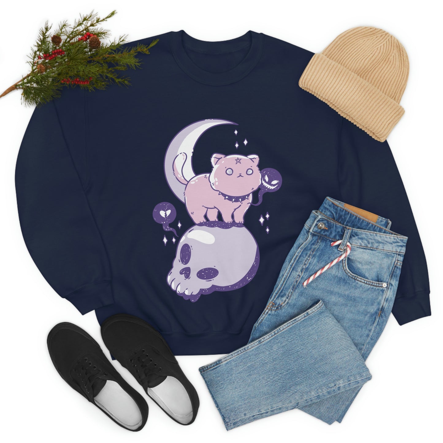 Pastel Goth Cat On Skull Goth Aesthetic Sweatshirt