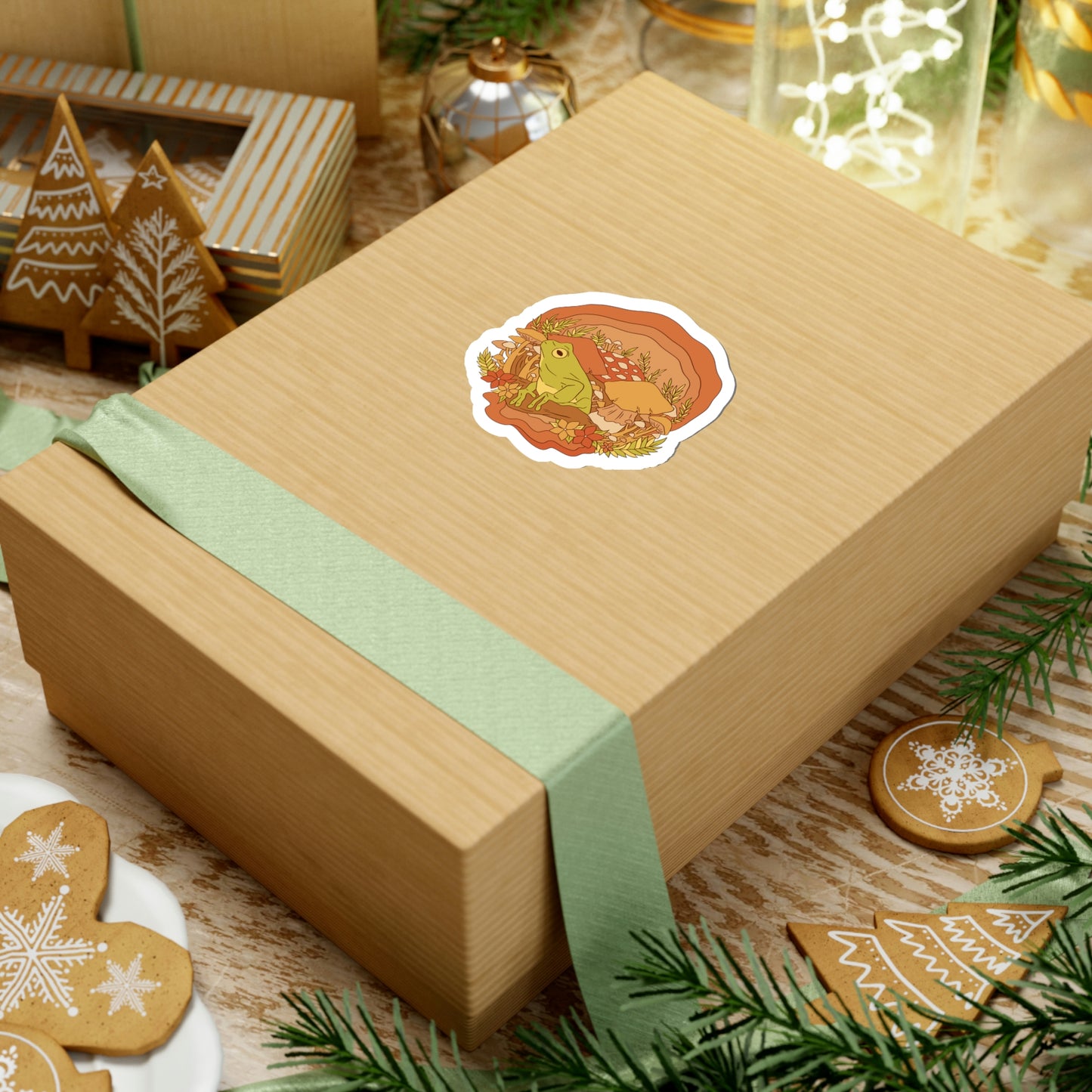 Cottagecore Aesthetic Mushrooms and Frog Sticker