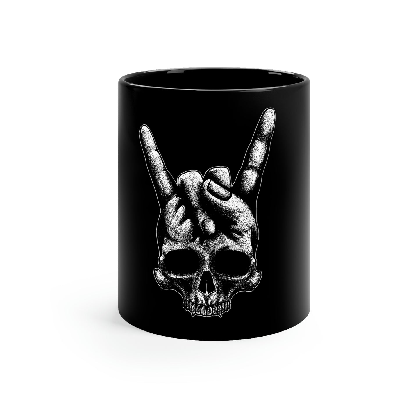 Heavy Metal Skull Rock Sign 11oz Black Mug